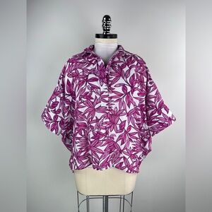 💚 3511. Oversized Collared Leaf Print Blouse